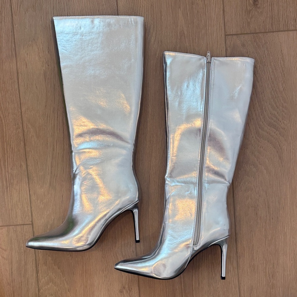 MIA Silver Knee-High Stiletto Boots Marysol (size 9)